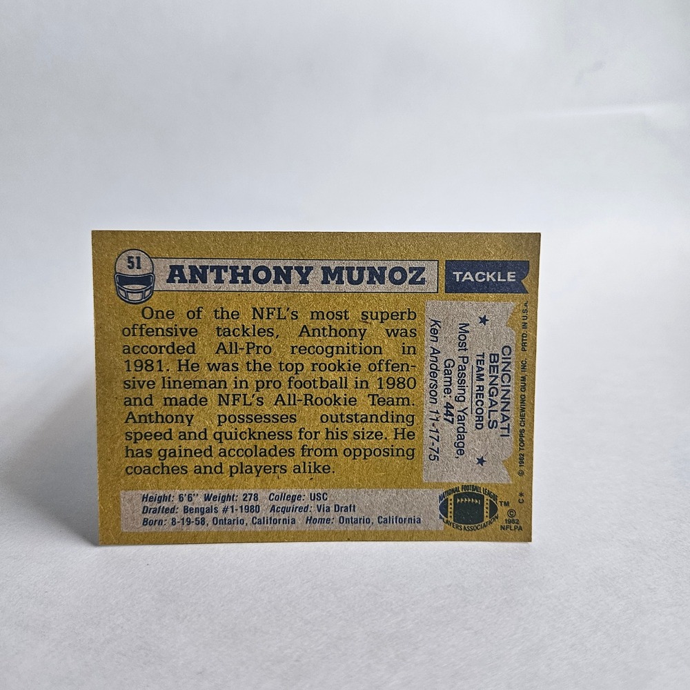 1982 Topps Anthony Munoz #51 AFC All Pro Cincinnati Bengals Football Card HOF - Picture 3 of 3